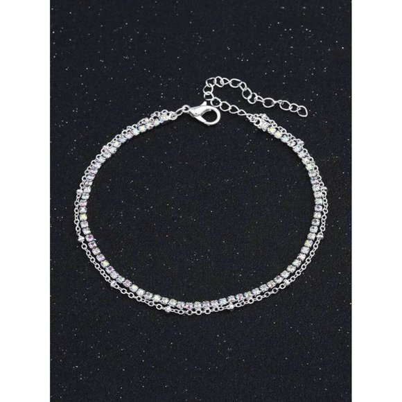 Diamond Silver Layered Anklet - Picture 3 of 3